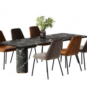 现代餐桌椅组合3D模型下载